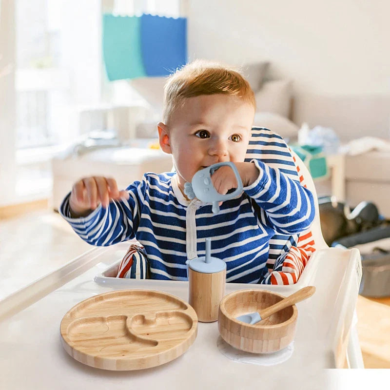 Axya Bamboo Toddler Feeding Set including Bib, Cup, Bowl, Spoon & Teething Toy