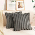 Axyaa Pink Striped Faux Fur Cushion Cover 18x18in for Home Decor