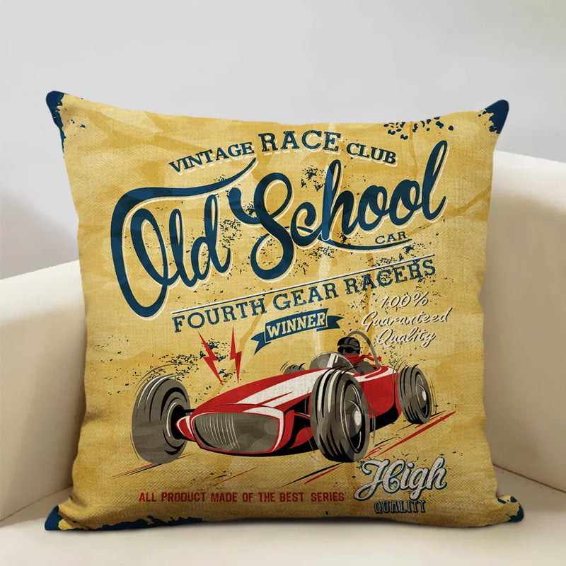 Axyaa Classic Cars Print Cushion Cover 45X45CM Pillowcase Linen Throw Pillow