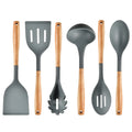 Axyaa Silicone Kitchen Utensils Set with Wooden Handles & Storage Stand