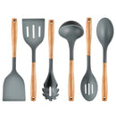 Axyaa Silicone Kitchen Utensils Set with Wooden Handles & Storage Stand
