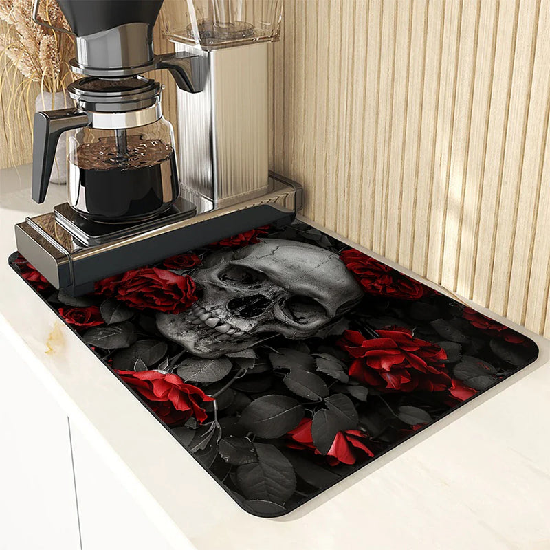 Axyaa Halloween Skull Kitchen Absorbent Mat, Antiskid & Quick Dry Draining Pad