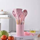 Axyaa 12-Piece Silicone Utensils Set with Wooden Handles for Non-Stick Cooking