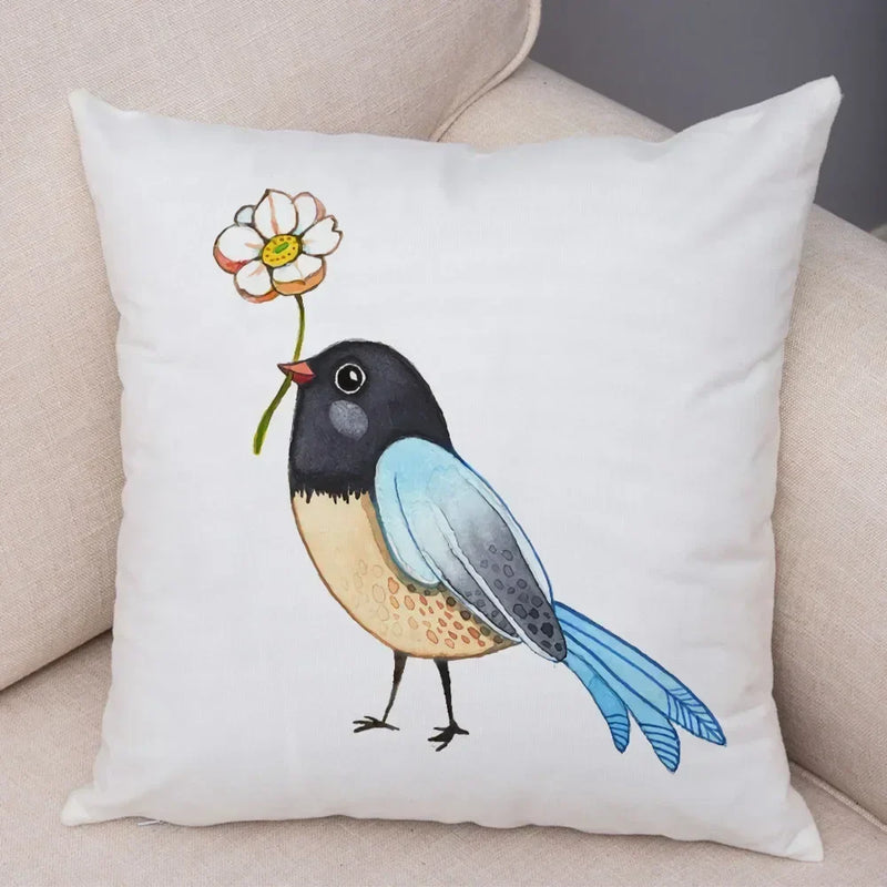 Axyaa Cartoon Parrot Pillowcase with Birds and Flowers 45x45cm