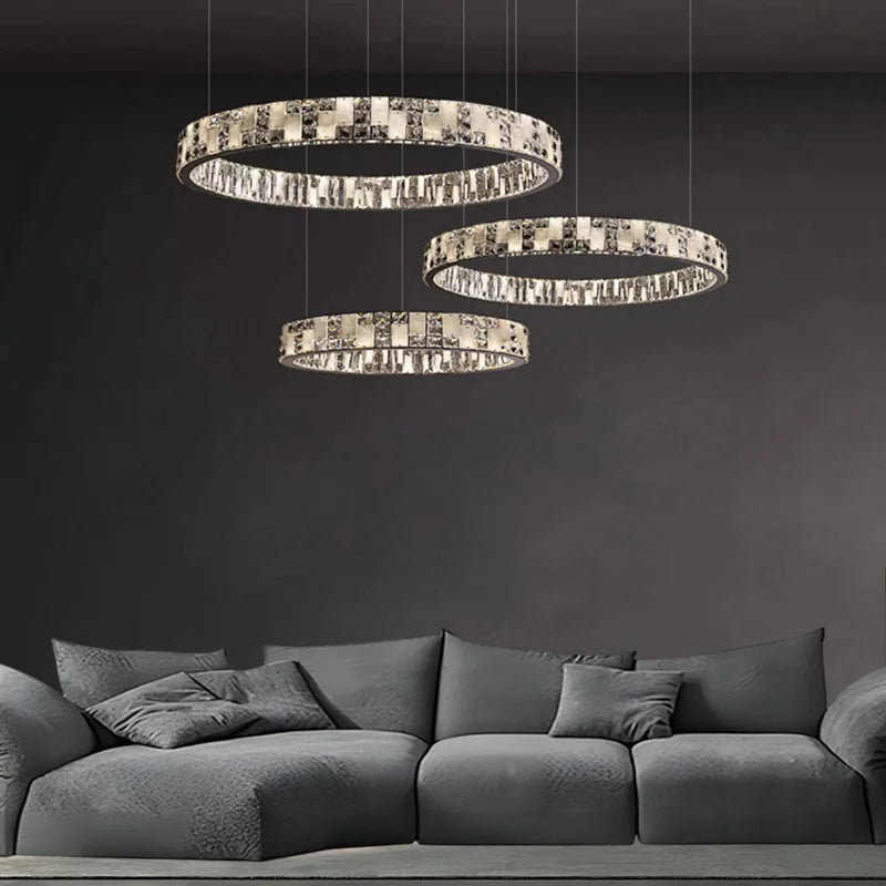 Axyaa Modern Luxury Crystal Circle Chandelier with LED Lights