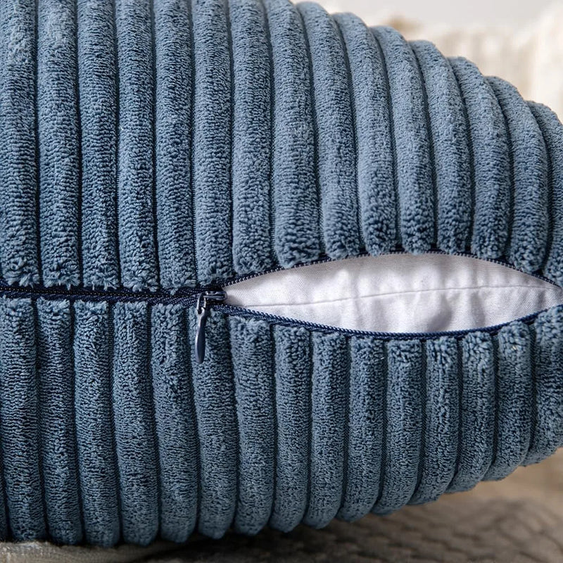 Axyaa Blue Corduroy Striped Throw Pillow Covers for Living Room, Bed and Sofa