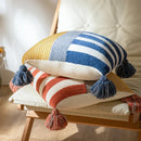 Axyaa Blue Pink Tassles Knit Pillow Cover 45x45cm Stripe Soft Living Bedroom