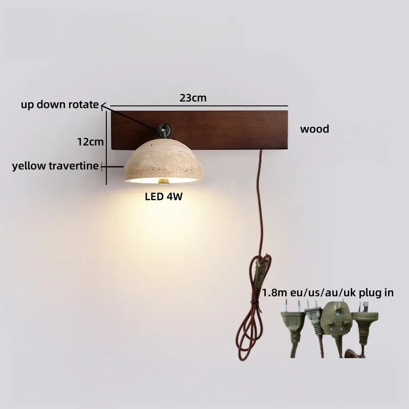 Axyaa LED Wall Sconce Up Down Rotate Yellow Travertine Mirror Light