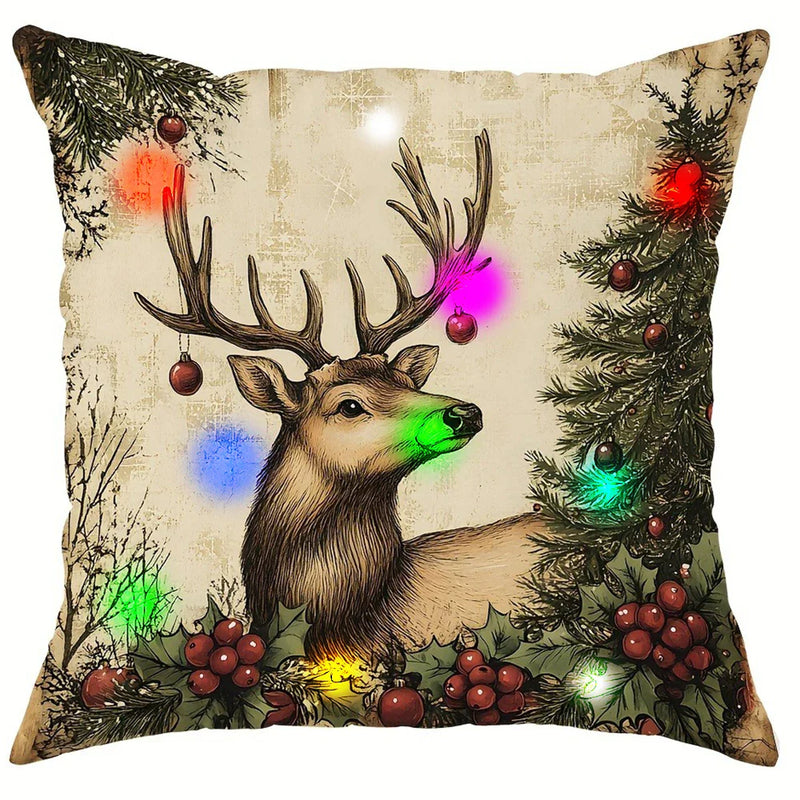 Axyaa LED Christmas Pillowcase with Santa Claus Snowman Fawn Design Home Party Decor