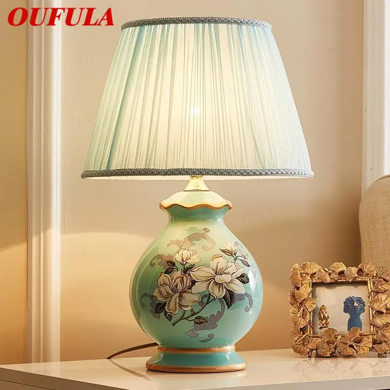 Axyaa Luxury Ceramic LED Table Lamp with Modern Flower Design