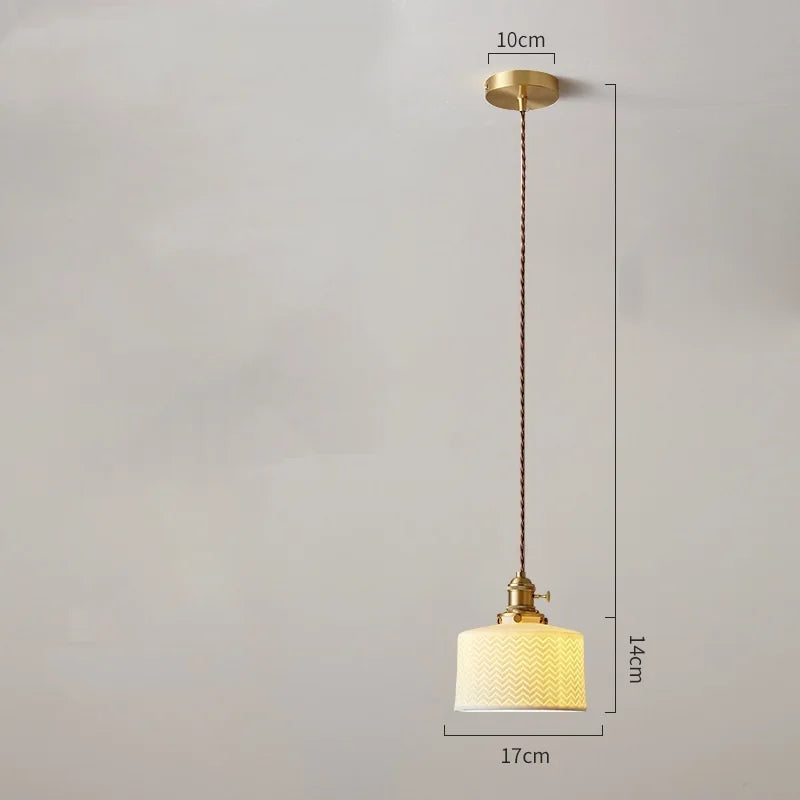 Axyaa White Ceramic Brass Pendant Lights - Nordic Japanese Style Hanging Lamp