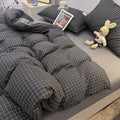 Axyaa Japanese Stripe Grid Bedding Set for Single Full Size Bed - Skin Friendly Polyester