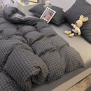 Axyaa Japanese Stripe Grid Bedding Set for Single Full Size Bed - Skin Friendly Polyester