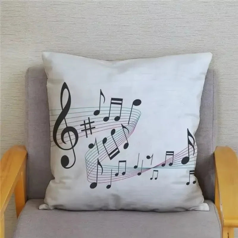 Axyaa Cartoon Sheet Music Printed Cushion Cover for Bedroom and Living Room
