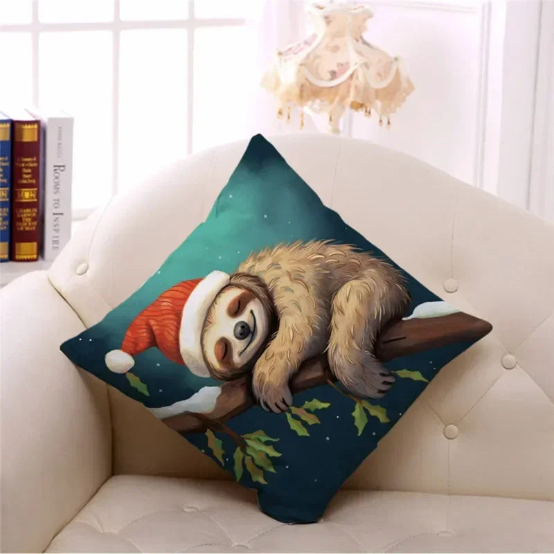 Christmas Cartoon Animal Printed Pillowcase by Axyaa: Decorative Throw Cover for Sofa, Living Room, Cushion