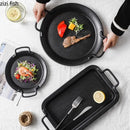 Axyaa Black Ceramic Steak Plate Double Ear Salad Dessert Bread Molecular Cuisine Dishes