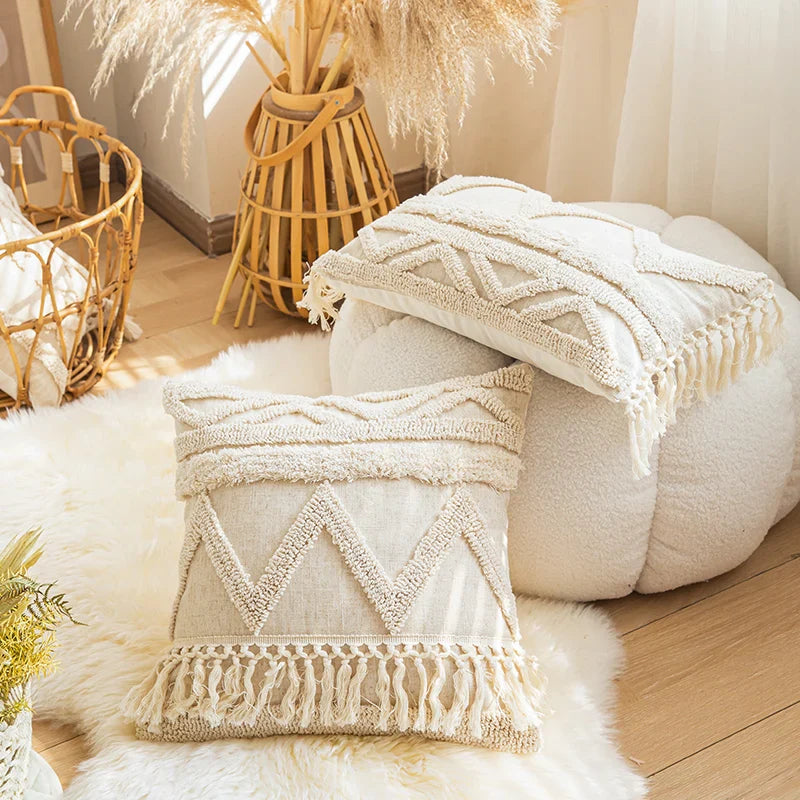 Axyaa Tufted Tassels Cushion Cover for Home Decor in Living Room Bedroom Sofa