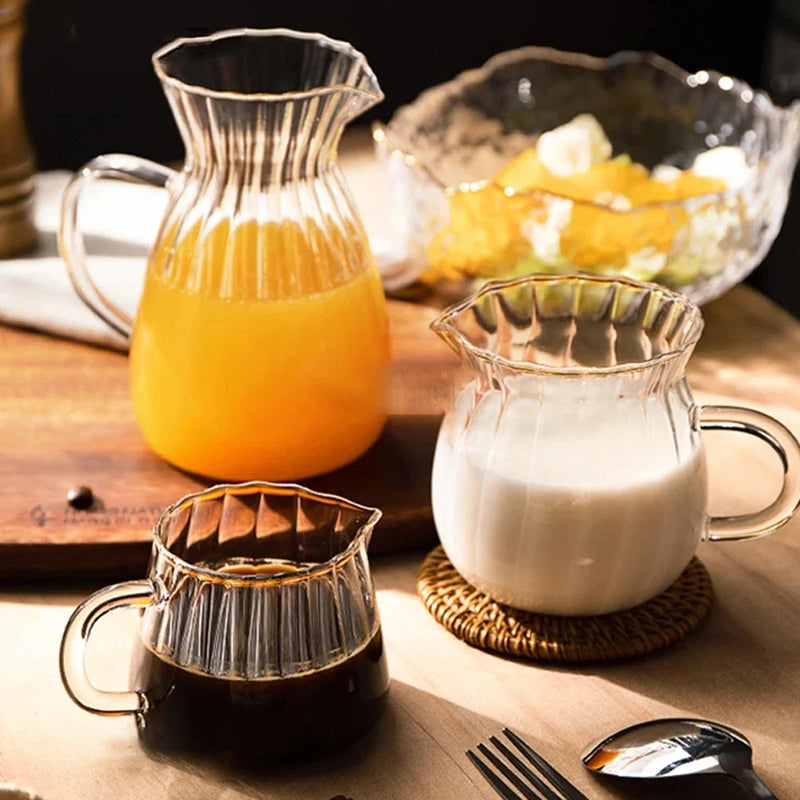 Axya Stripe Milk Jug Glass Cup With Handle Separator Fair Cup Home Cafe Drinkware