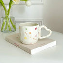 Axyaa Floral Hearts Ceramic Coffee Mug - 350ml Irregular Hand-Painted Tea Cup
