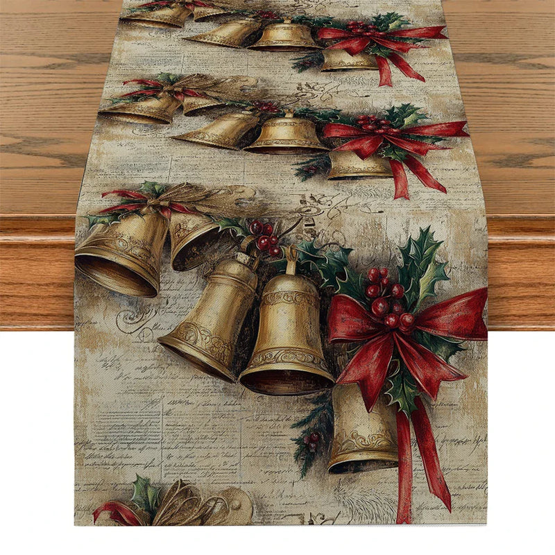 Axyaa Retro Style Christmas Table Runner for Wedding Holiday Party Decor