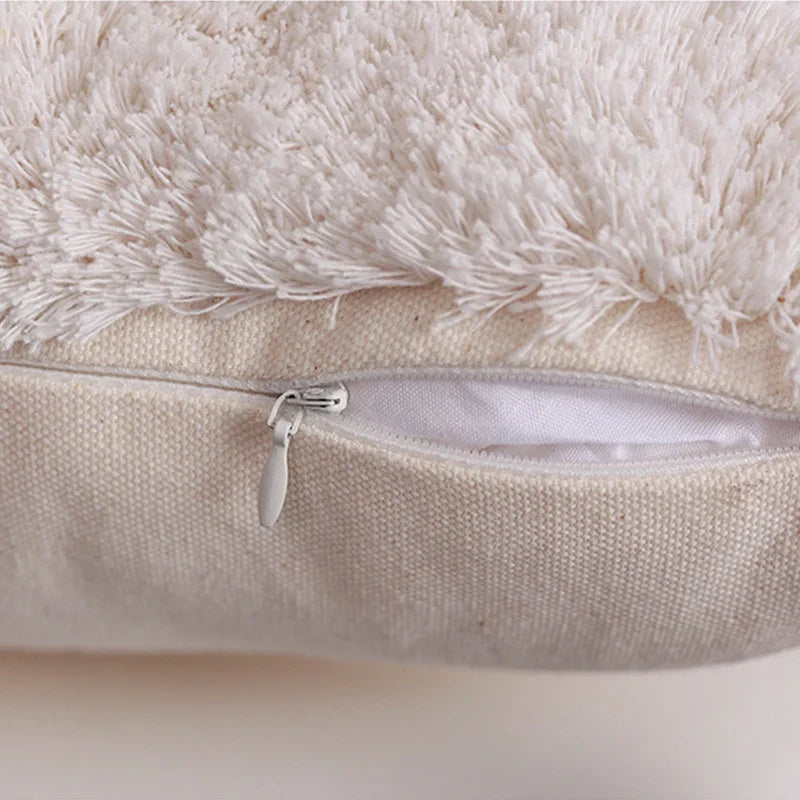 Axyaa Beige Boho Tufted Geometric Cushion Cover for Chic Home Decor