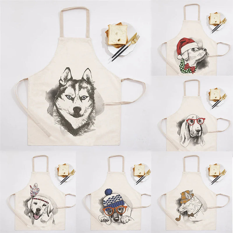 Axyaa Christmas Dog Kitchen Ladies Apron - Fun Cartoon Animal Apron for Home Cooking