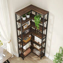 Axyaa 7-Tier Industrial Corner Bookshelf: Wood & Metal Freestanding Display Shelf