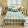 Axyaa Green Check Raw Cotton Double Bed Sheets Set Queen/King Flat Top Full Cover