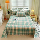 Axyaa Green Check Raw Cotton Double Bed Sheets Set Queen/King Flat Top Full Cover