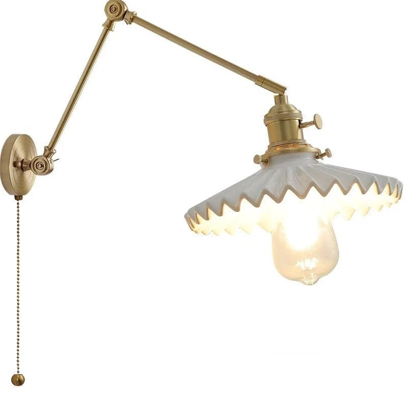 Axyaa Smoke Glass Ball LED Wall Sconce Copper Arm Switch Modern Luminaria