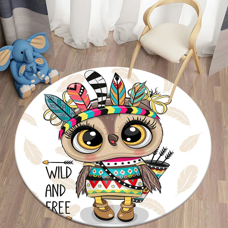 Axyaa Lion Cartoon Animal Round Carpet for Living Room Children's Bedroom