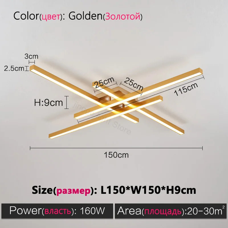 Axyaa Black Chandelier Square LED Ceiling Lamp - Nordic Minimalist Creative Strip Lights