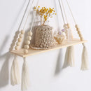 Axyaa Wood Bead Macrame Leaf Wall Shelf Set - Boho Nordic Home Decor Display