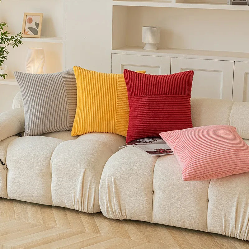 Axyaa Sage Green Corduroy Patchwork Textured Throw Pillow Covers