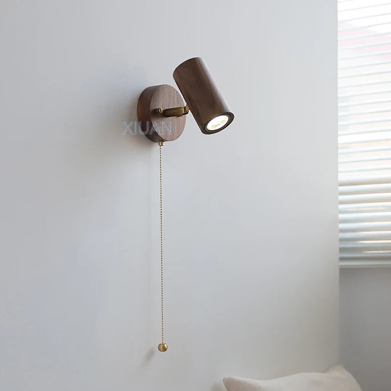 Axyaa Adjustable Bedside Wall Lamp LED Walnut Wood Color