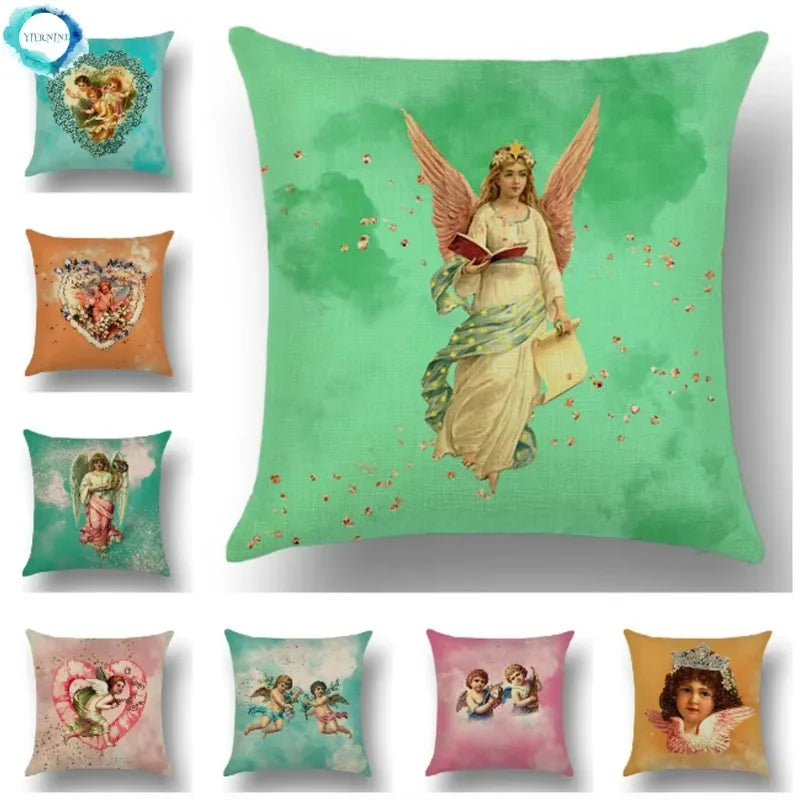 Axyaa Angel Baby Linen Cushion Cover - Home Decor, Sofa, Office, Christmas