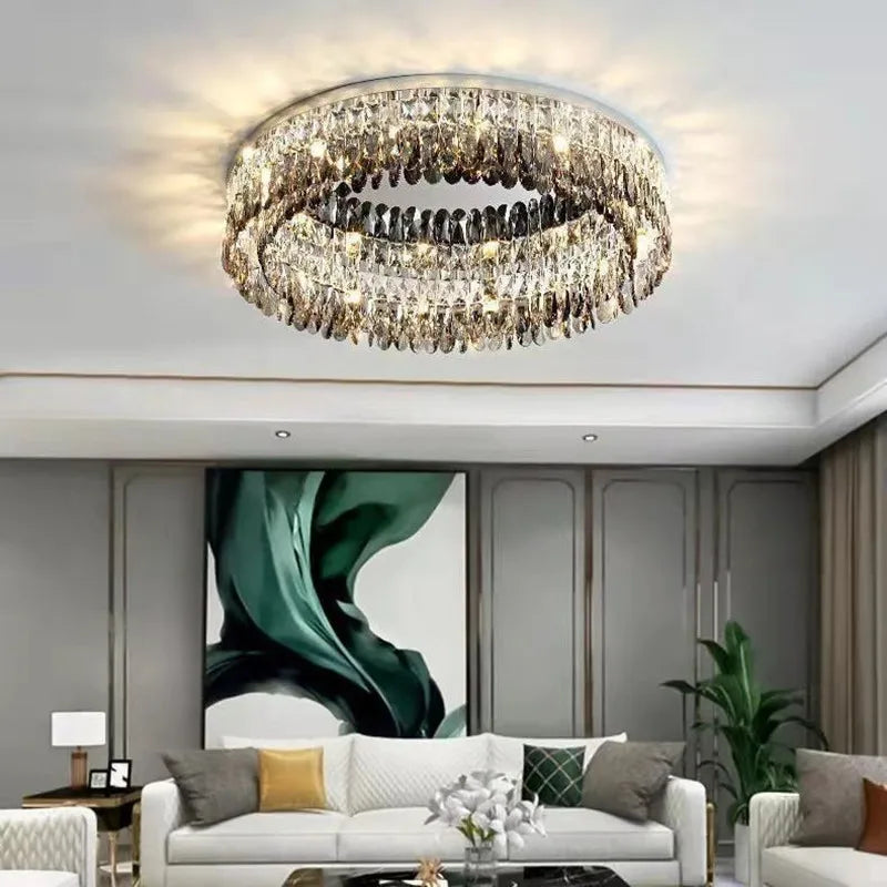 Modern Smoke Grey Crystal Ceiling Lights for Living Room, Kitchen, and Bedroom by Axyaa