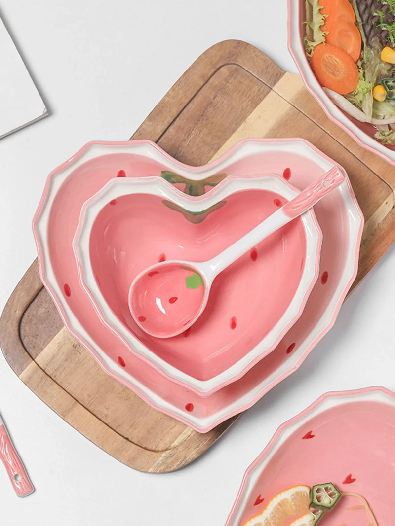 Axyaa Strawberry Girl Heart Tableware Set - Bowl, Spoon, Plate