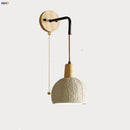 Axyaa LED Pull Chain Wall Sconce Cement Shade Wood Stair Light