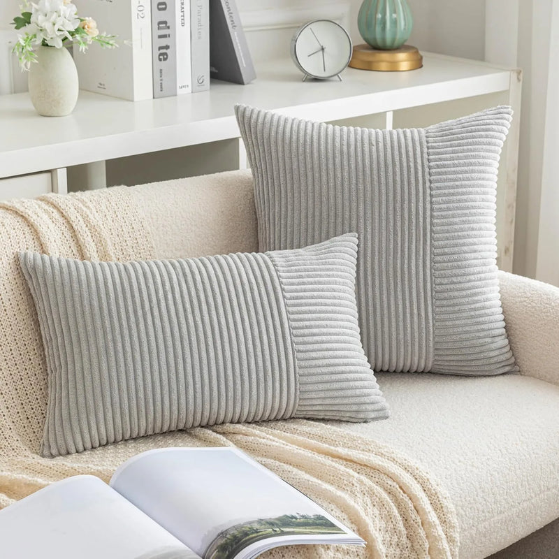 Axyaa Soft Striped Square Plush Pillow Covers for Home Sofa Couch Decor