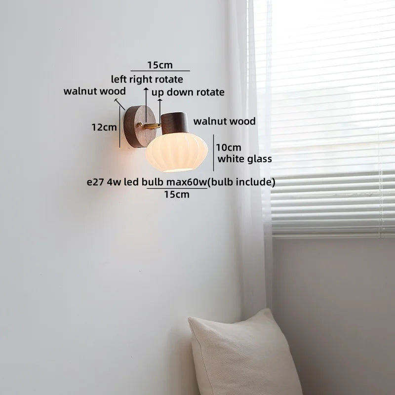 Axyaa White Glass LED Wall Light Pumpkin Stairs Modern Nordic Decor Bedside Lamp