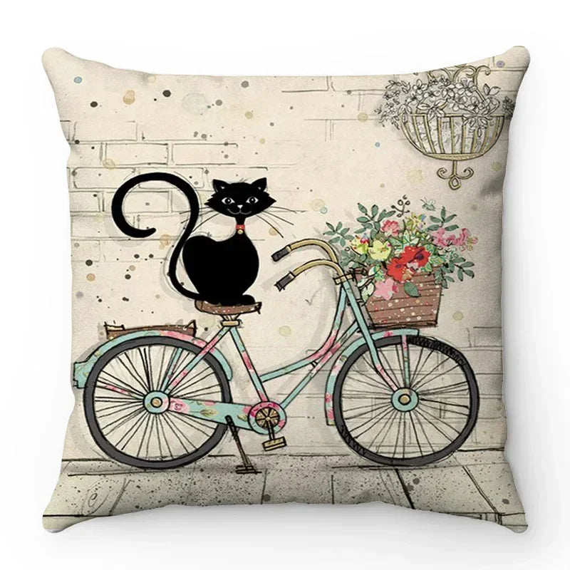 Axyaa Retro Black Cat Cartoon Anime Decorative Pillowcase for Sofa, Car, Bedroom