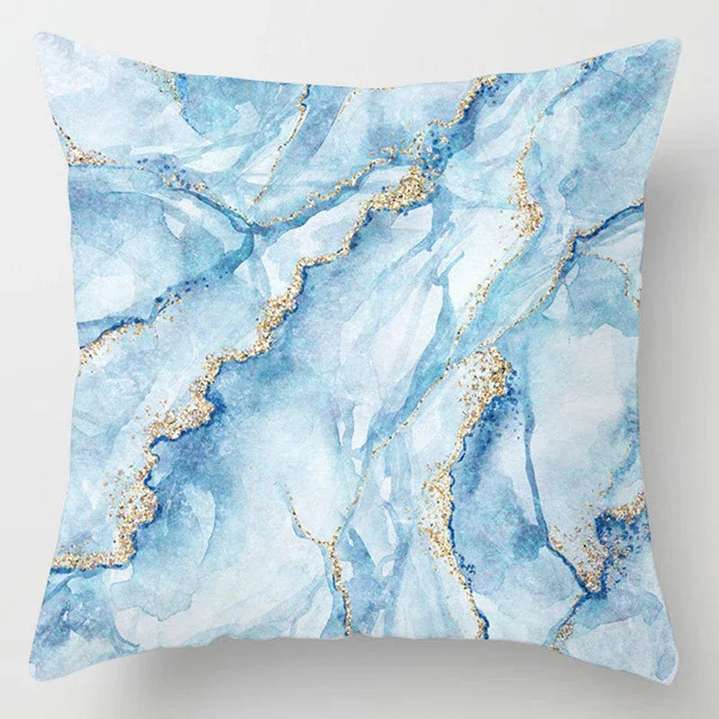 Axyaa Blue Geometric Marble Stripe Line Pillowcases - Set of 2