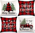 Axyaa Linen Christmas Tree Pillow Cover Set - Winter Home Decorations, 45x45cm