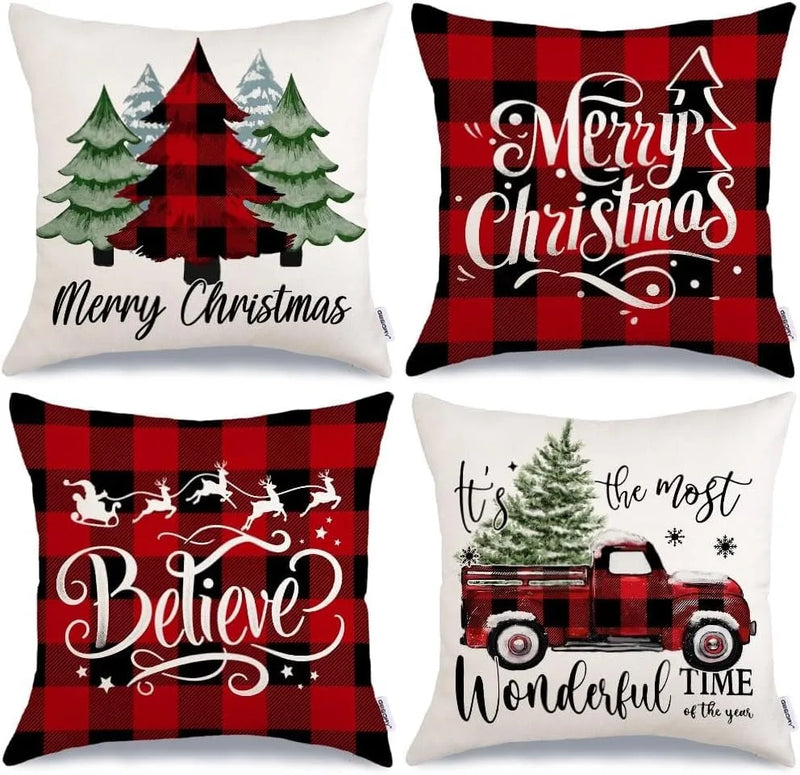 Red Christmas Tree Believe Snowflake Pillow Covers for Home Couch 45x45