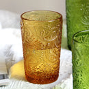 Axyaa Vintage Green Amber Embossed Wine Goblets Heavy Thick Glass Cup Set