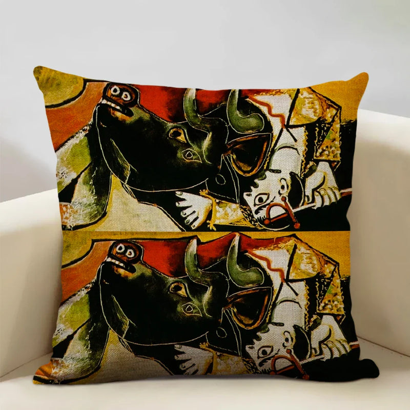 Pablo Picasso Abstract Art Cushion Cover 45x45cm Beige Linen Axyaa Brand