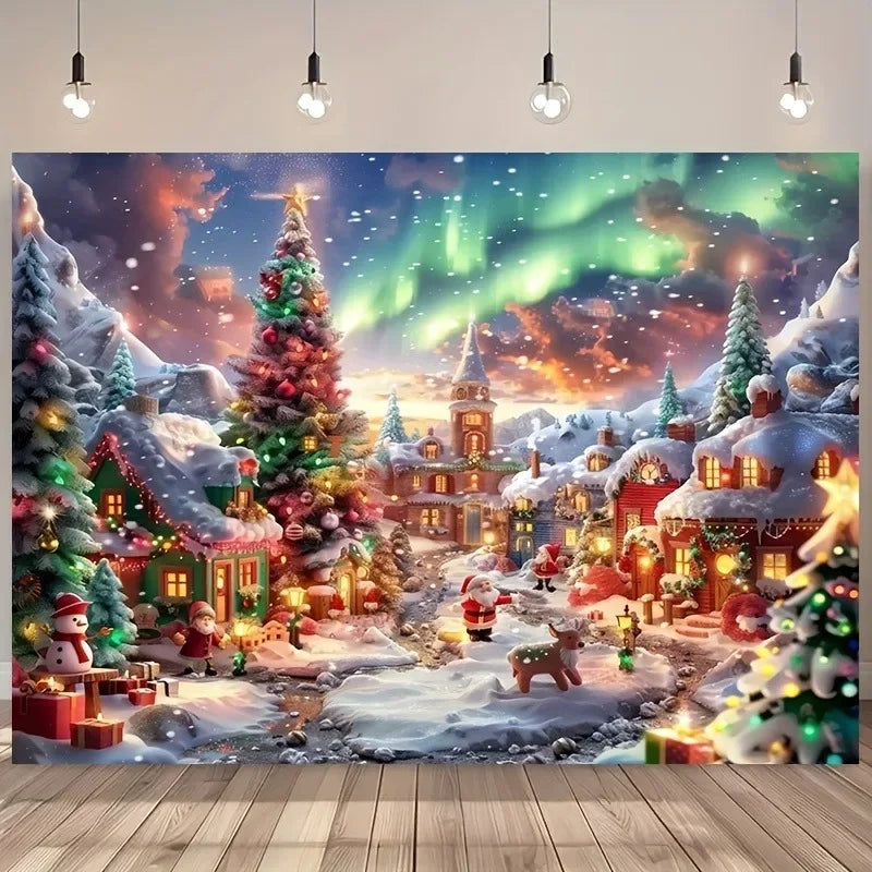 Axyaa Christmas Town Aurora Snow Tapestry for Festive Home Decor