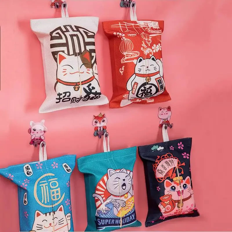 Axya Lucky Cat Tissue Napkin Holder Box Cotton Linen Table Decoration
