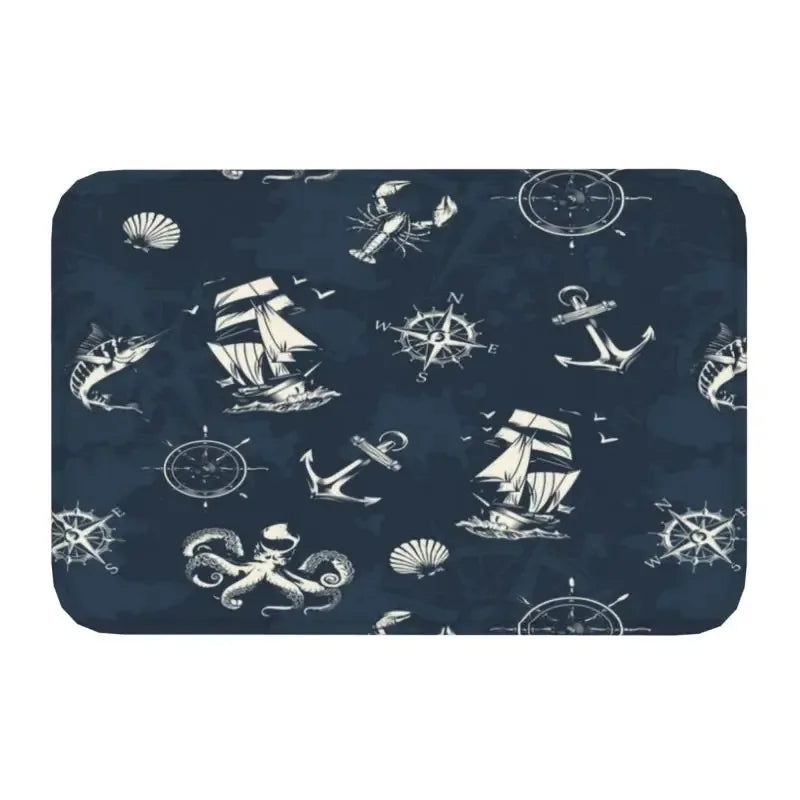 Axyaa Nautical Compass Anchor Rudder Printed Small Non-slip Doormat